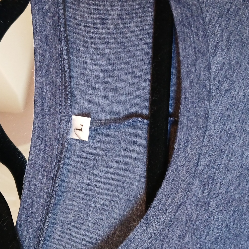 Womens Heathered Navy Scoop Neck High Low Button Detail Tee T-shirt Size L - Picture 4 of 6